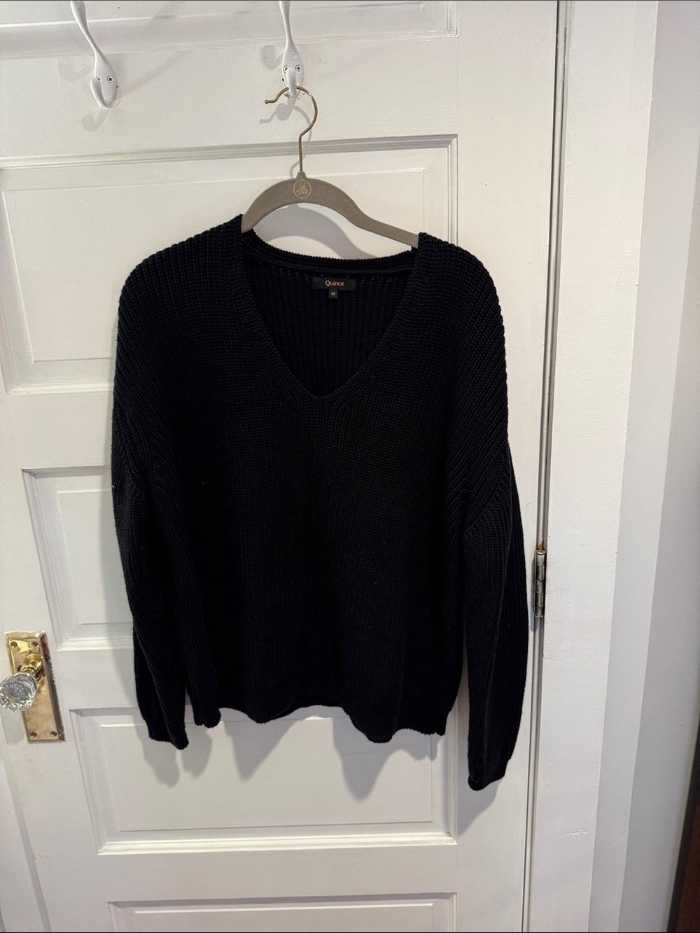 Quince Black V-Neck Chunky Knit Sweater